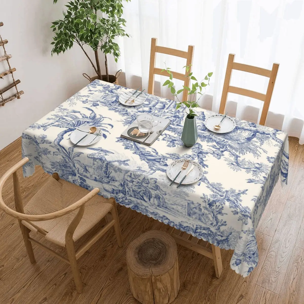 

Toile De Jouy Patterns Tablecloth Rectangular Waterproof French Motif Table Cloth Cover for Banquet