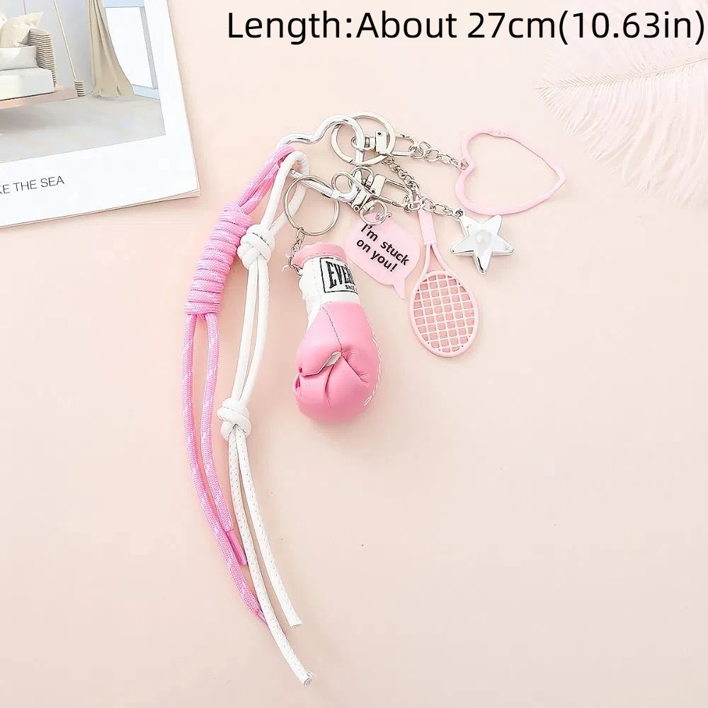 Heart Buckle Boxing Gloves Bag Hanging Stars Badminton Racket Simulation Gloves Keyring Creative Bag Charm