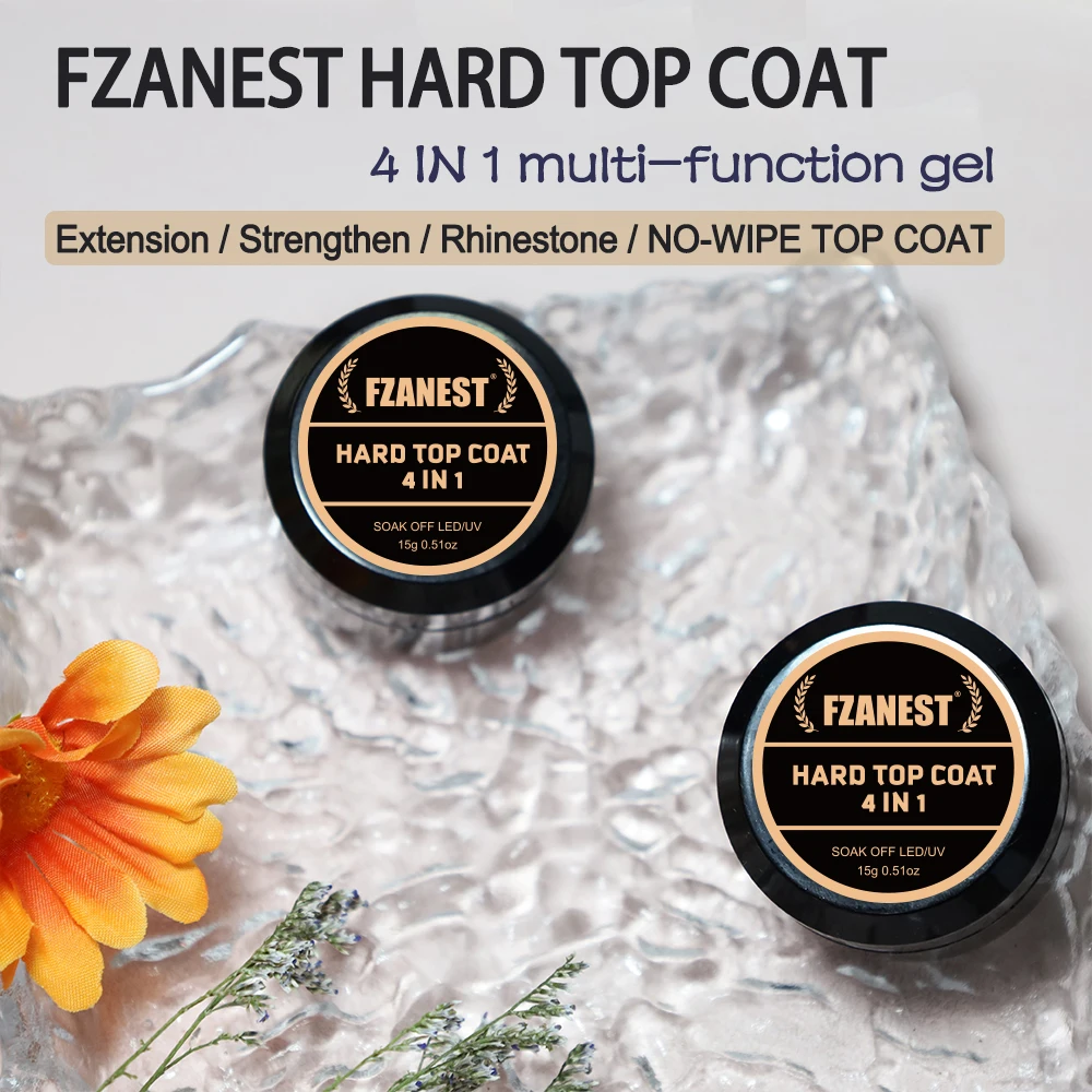 FZANEST 4 In 1 Multifunction Builder Gel Top Coat Nail Art Extension Building Nail Gel Top Coat 15ml Rhinestone Glue Gel in Jar