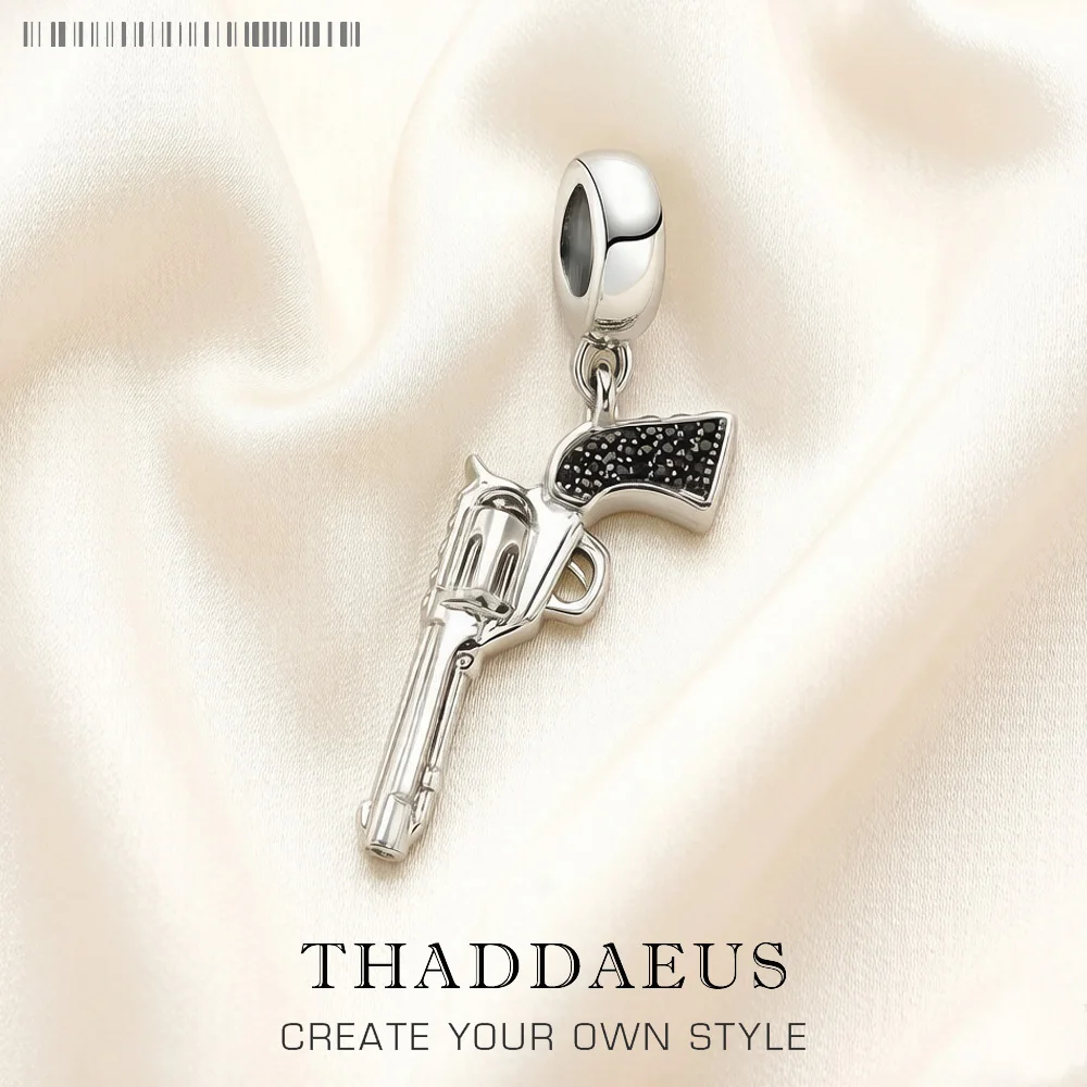 New Trendy Stylish Vintage 925 Sterling Silver Tone Cowboy Gun Pistol Pendant Revolver Shaped Charm Novelty Gifts for Men