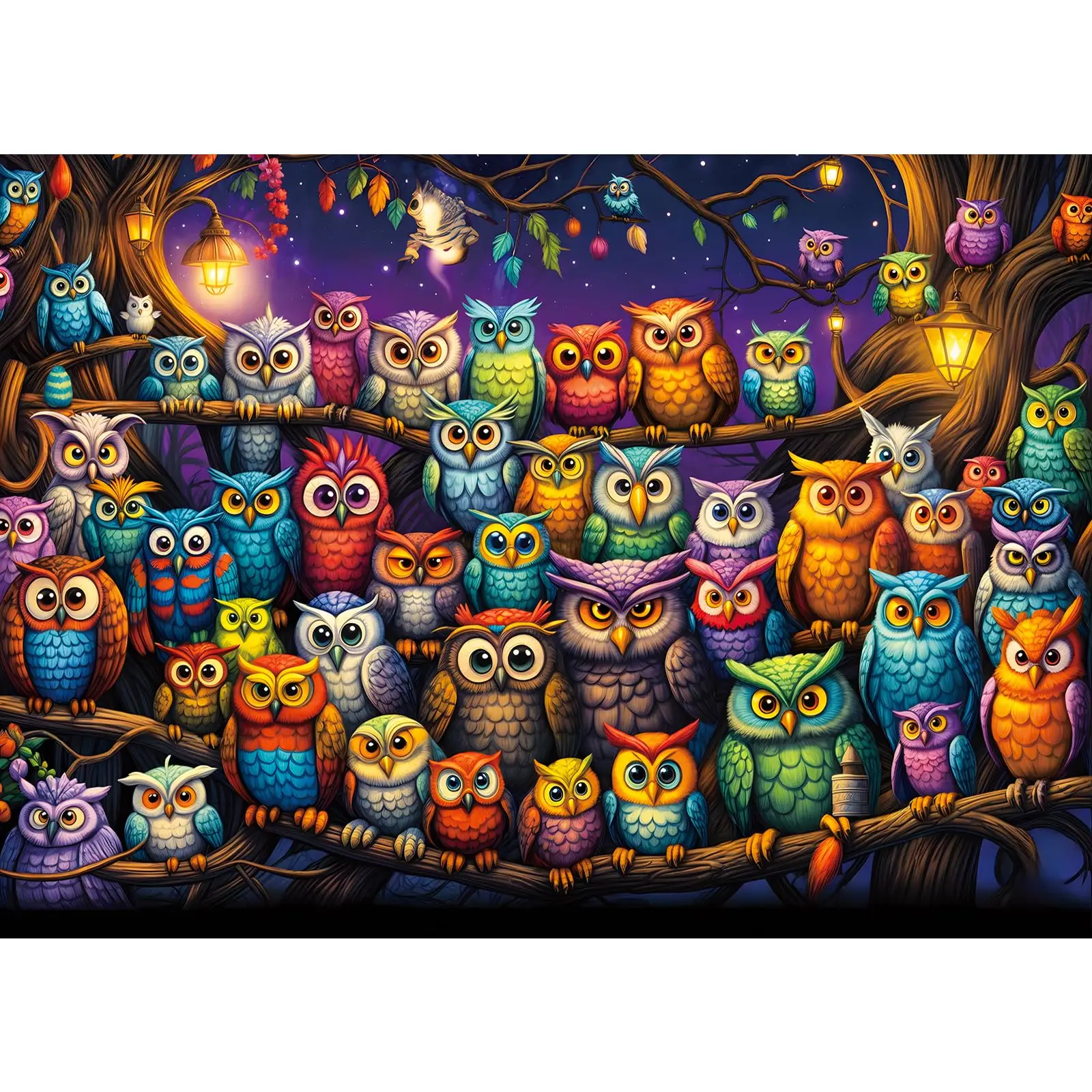 

Many Owls Night Animal 500/1000/1200/2000 PCS Jigsaw Puzzles Family Activity Game for Gameroom Bedroom Home Decor Gifts