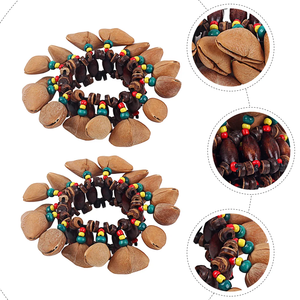 2 Pcs African Nutshell Handbell Tribal Style Bangles Instrument Toy Bells Seashell Bracelet Musical Percussion