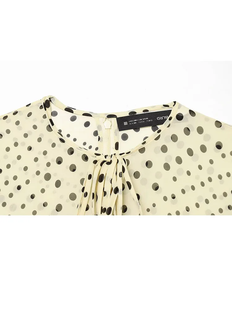 HH Women Summer Vintage Romantic Cream Black Polka Dot Maxi Dress Tie Neck Short Sleeve High Waist Flowy A-Line Long Dress view 6