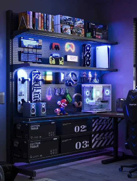 Pegboard Display Rack with Floor, Desk & Wall Mount Options, Student Home Desktop Bookshelf & Storage Organizer