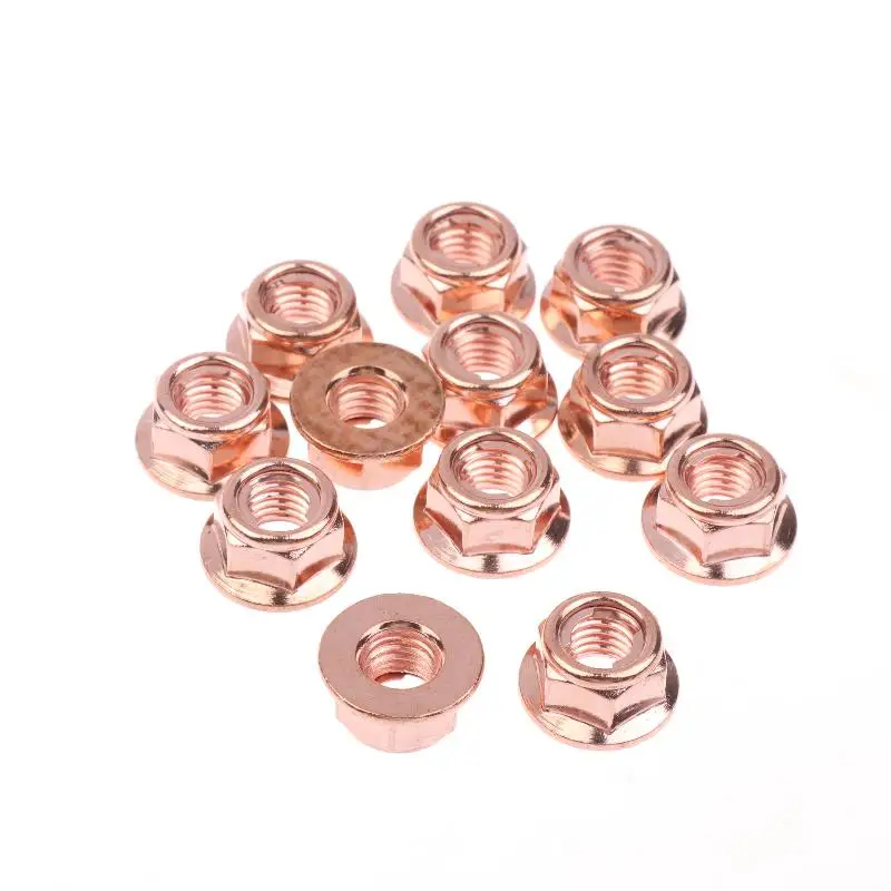 【Nice】12/50Pcs M8 Copper-plated Head Stud Lock Nuts Copper Bolt Screw Bolt Screw Turbo Exhaust Stud Hex Copper Exhaust Nuts