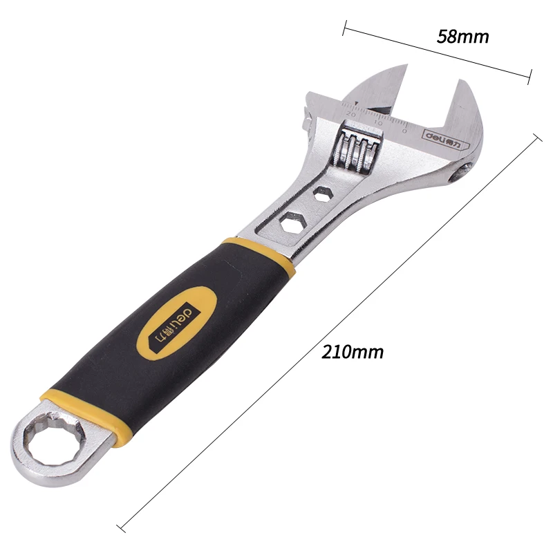 Deli 8 In 10 In Anti-slide Universal Monkey Wrench Plastic Handle Stainless Steel Universal Spanner Hand Tools