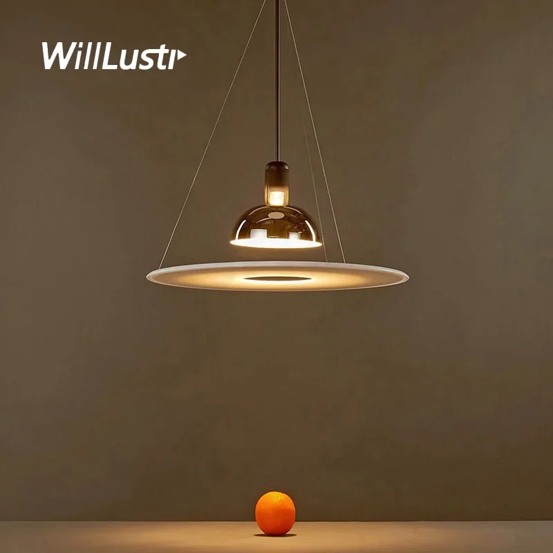 

Acrylic Metal Pendant Lamp Modern Frisbi Hanging Light Hotel Cafe Bar Living Dining Bedroom LED Suspension Ceiling Chandelier