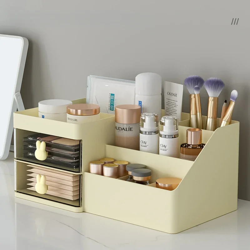 Desktop Cosmetic Storage Box Organizer Drawer Office Storage Rack Stationery Desk Pen Holder Bunny Drawer Organizer Cute Kawaii