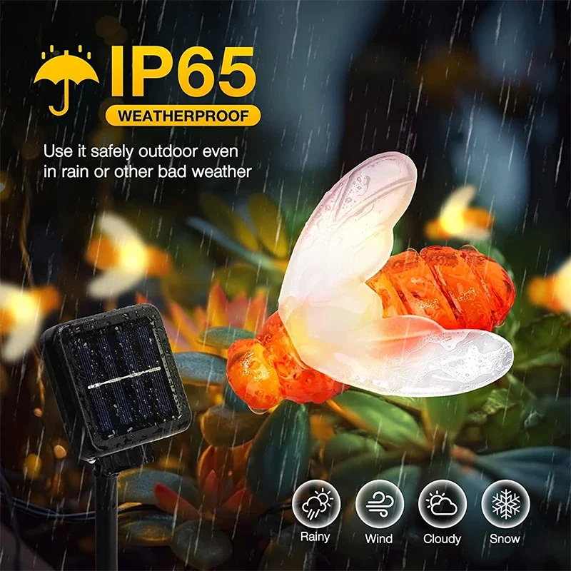 

Bee Shaped Solar String Light Outdoor Waterproof LED Honeybee Fairy Lights Garden Patio Yard Birthday Wedding Party Decor Lamp