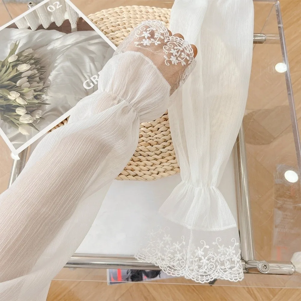 

Summer Outdoor Breathable Sun Sleeves Thin Sun Protection Driving Gloves Loose Fit Anti-UV Floral Lace Gloves