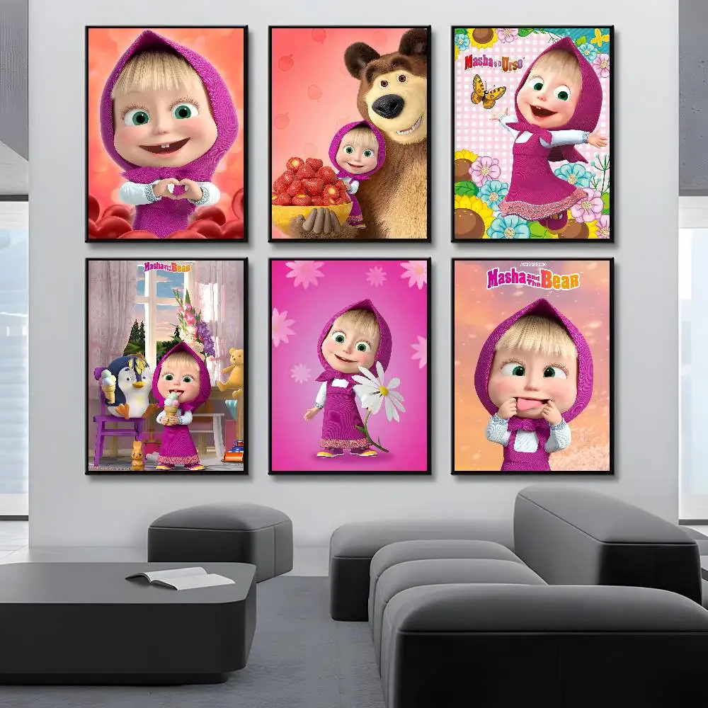 Cartoon M-Masha And The B-Bear Poster Waterproof Vintage Movie Posters High Quality Wall Art Print For Room Decor Gift