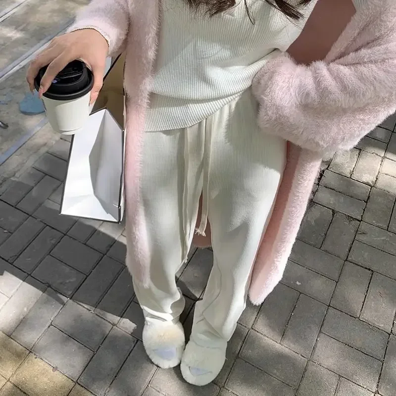 

Pop Women's Chiffon Pants Spring Autumn Season Wide Leg Drapey Small Size Soft Thin Straight Casual Floor Length Trousers