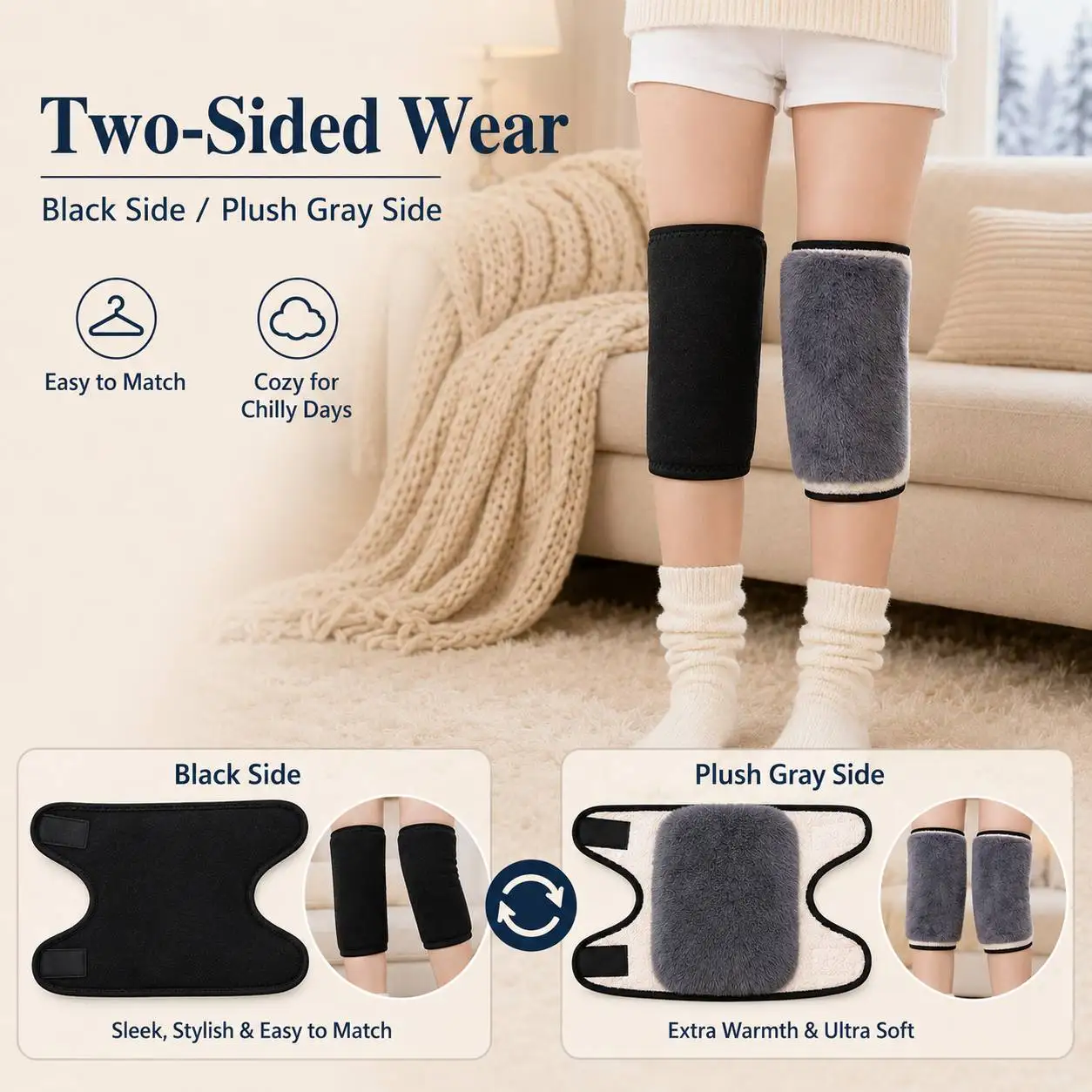 1/2/3PCS Thickened Warm Knee Sleeves Winter Adjustable Cold Proof Daily Use Knee Pads Two Layer Thermal Jogging Knee Protector