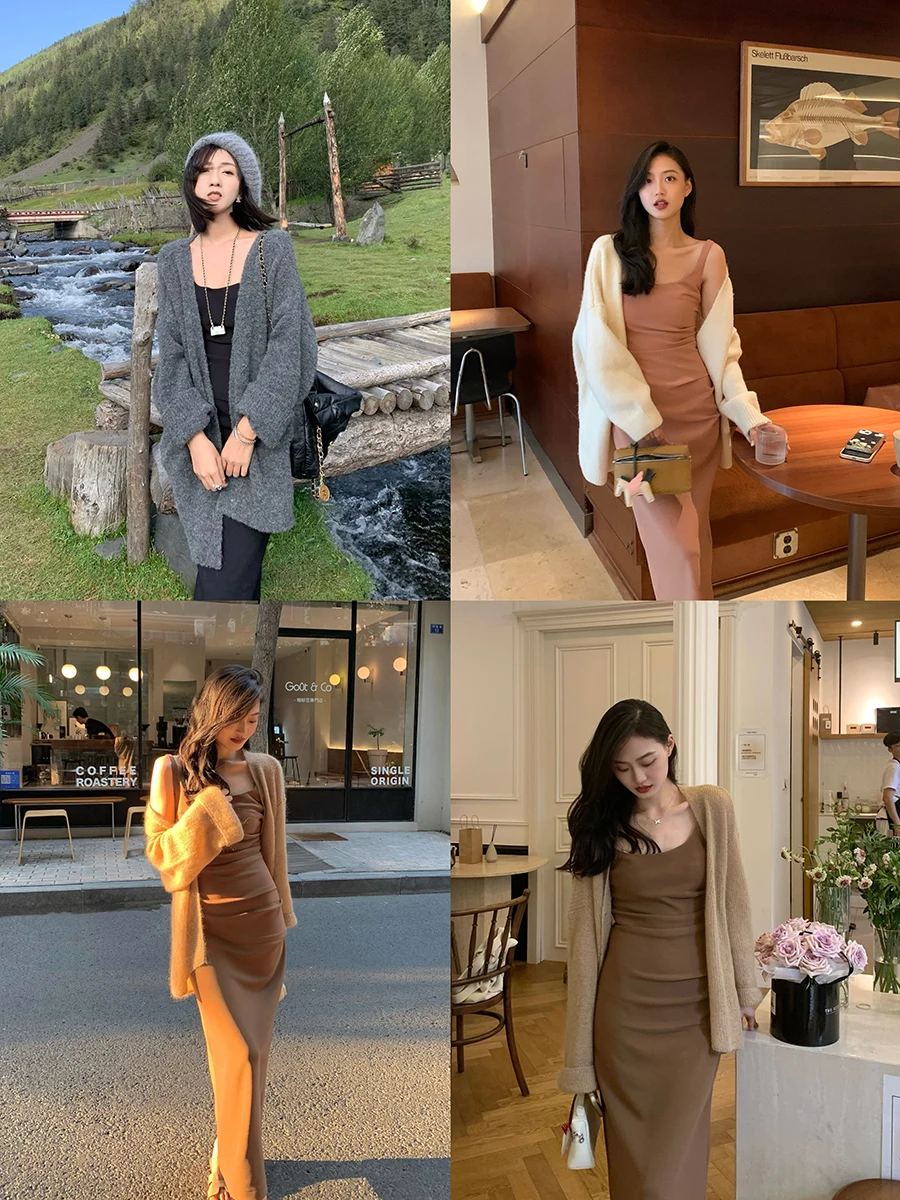 

Tina Alpaca Open Cardigan Extended Version Kendall Jenner Sle Skirt Set Faionable Women's Autumn Ensemble 2023