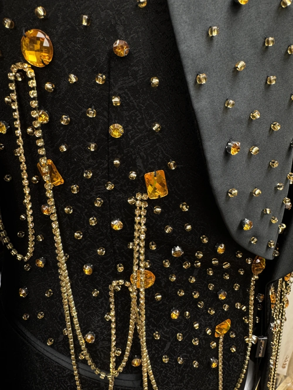 New Golden Beaded Tassel Suit Set Dancing Wear Luxury Classic Men's Suits 3 Pieces Blazer Vest Pants Wedding Groom Sets