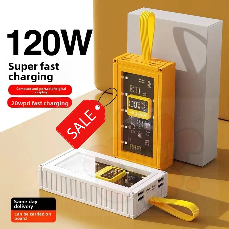 New 50000mAh Power Bank, 120W Super Fast Charging Transparent Design Portable High Capacity External Battery Universal for Apple