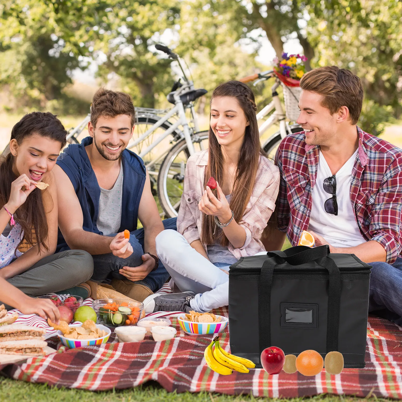 

Warming Bag Insulation Bags Tote Grocery Shopping Delivery Fold Cooler Black Woven