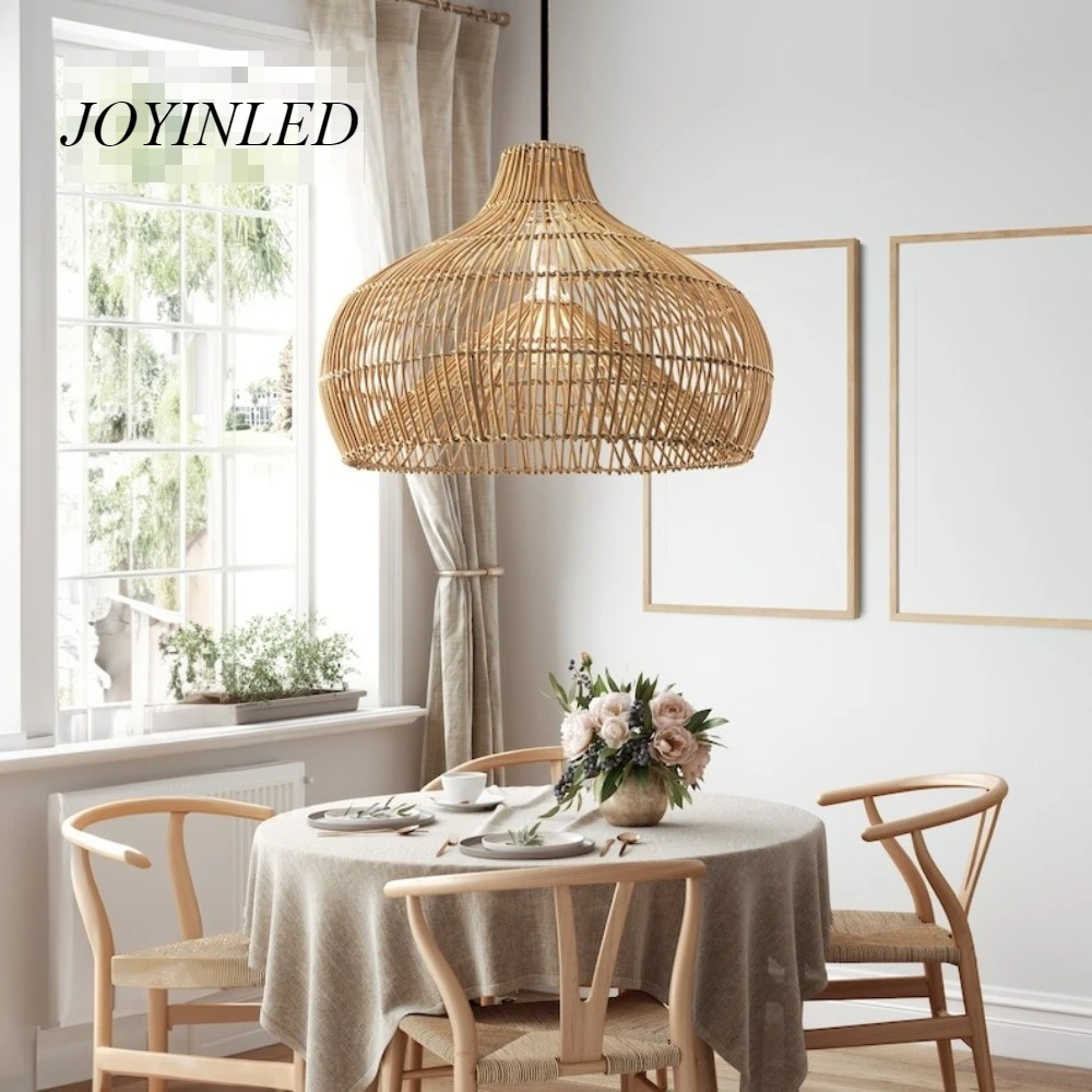 

JOYINLED Double Layer Suspension Pendant Light Bohemian Bamboo Lampshade Dia.40 for Farmhouse Kitchen Island Ceiling Decor