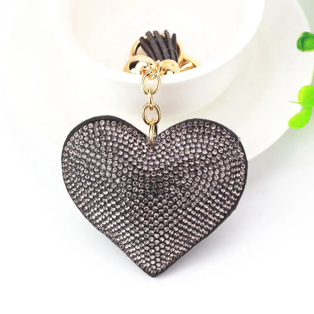 

1Pc Fashion New Design Heart Keychain Leather Tassel Gold Key Holder Metal Crystal Key Chain Keyring Charm Bag Auto Pendants