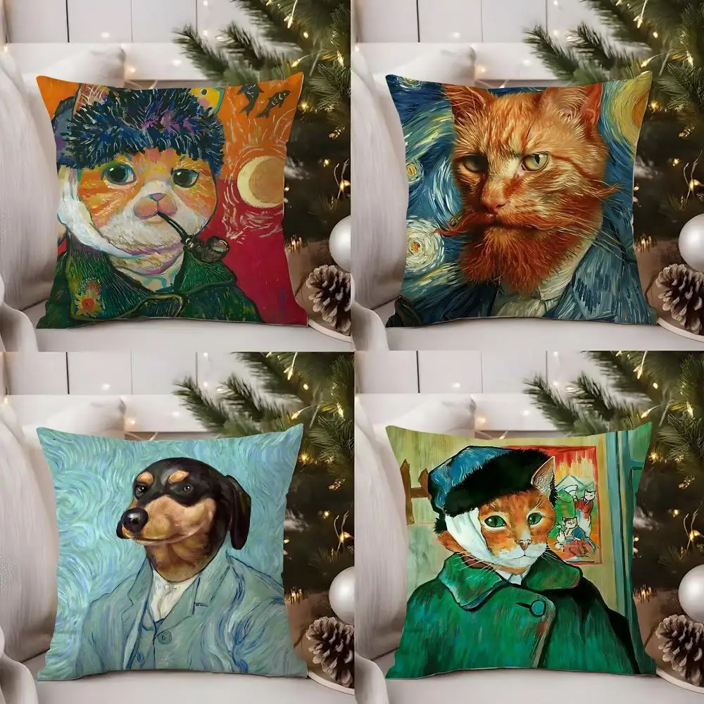 

Van Gogh Art Works Funny Cushion Cover Short Plush Double-sided Print Square Throw Pillow Covers Sofa Home Cushion Decor