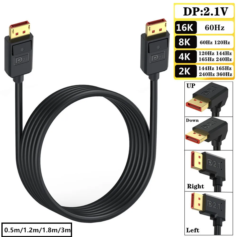 Displayport Cable 2.1V Cable 16K@30Hz 8K@120Hz 4K@240Hz 165Hz 144Hz Support 52Gbps HDR HDCP DSC 1.2a Compatible FreeSync G-Sync