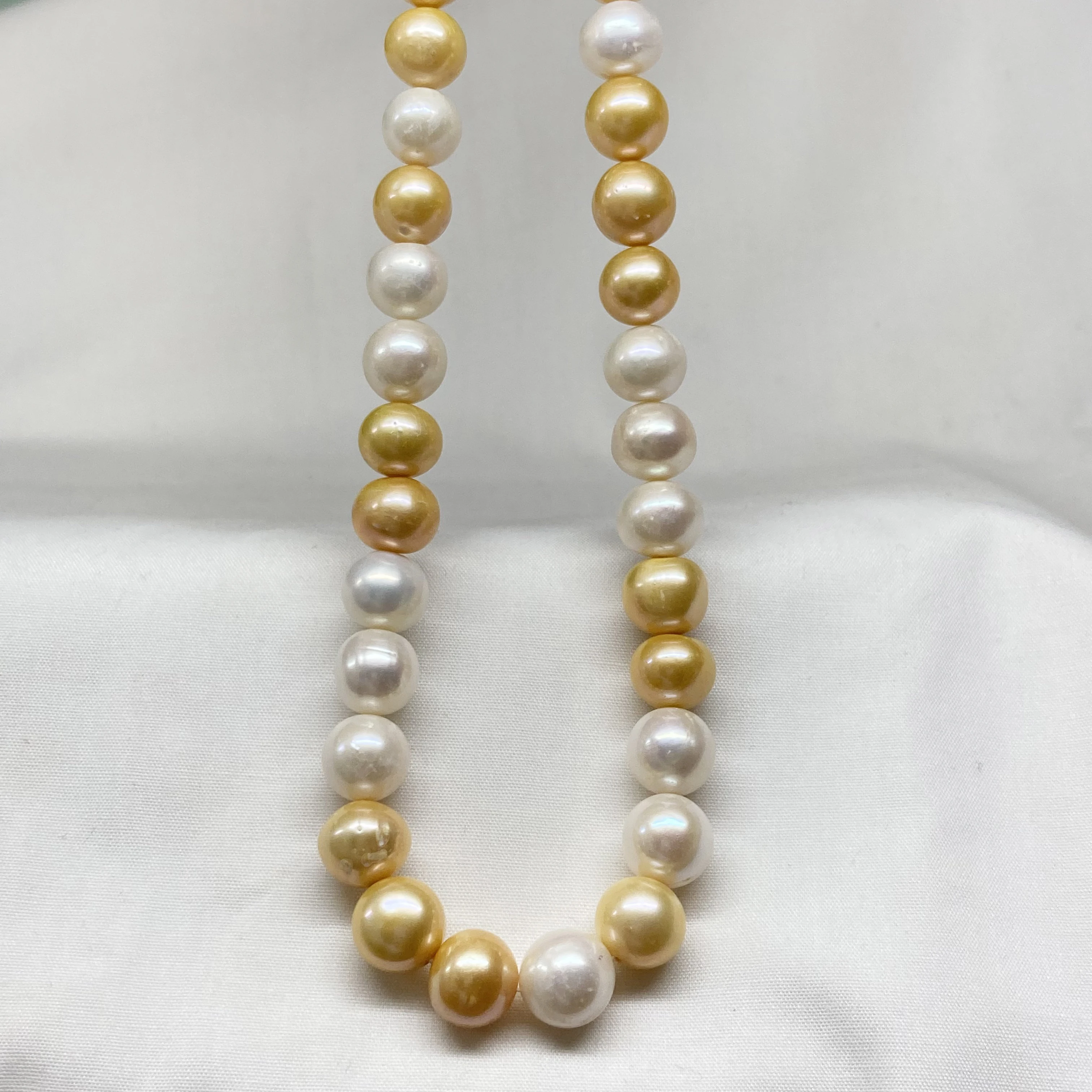 

18in Popular Exotic Design Natural South Sea Real 10-11mm Golden/White Pearl Necklace 14K Gold Filled Clasp Free Shipping