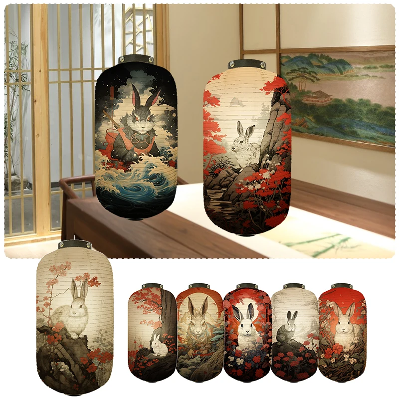 

Japanese Traditional Cloth Lantern Ukiyo-e Style Rabbit Printing Lantern Restaurant Izakaya Cuisine Sushi Shop Hanging Decor