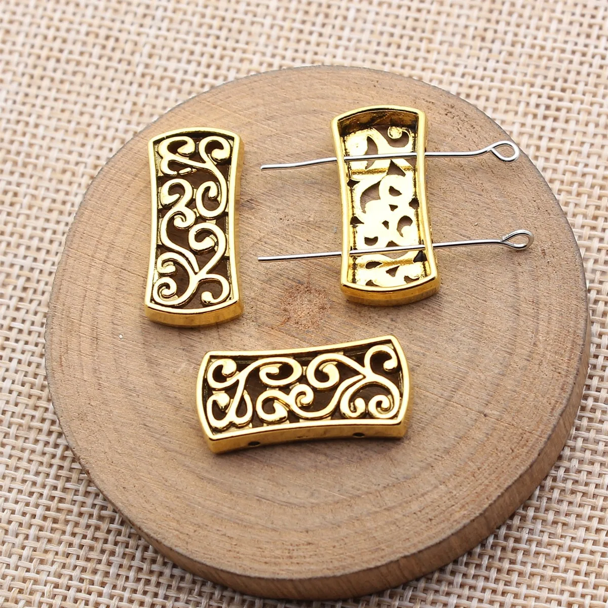 20pcs 25x12mm(0.98x0.47inch) 3 Colors Double Hole Ethnic Style Bead Connector Alloy Jewelry Making Accessories