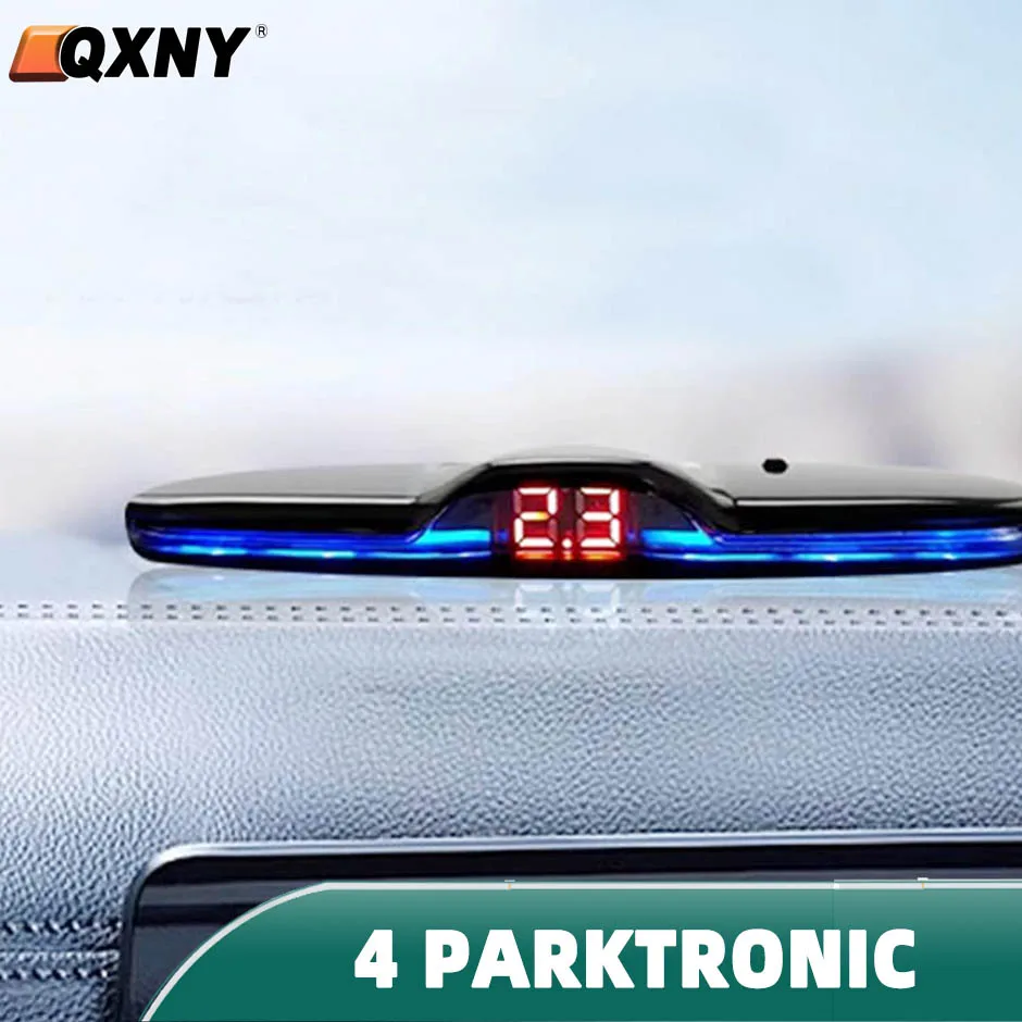 QXNY Flat 16.5mm Parktronic 4 Parking Sensors Kit   Reversing Backup Radar Recoil Auto Detector  Assistance Buzzer Automobile