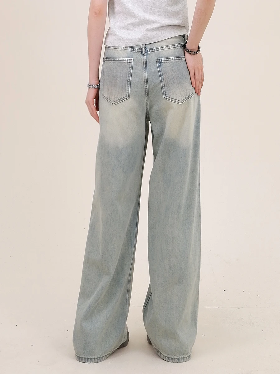 Washed Denim Jeans for Women in Spring 2024, New Loose Fitting BF American Style Retro Straight Leg Wide Leg Design