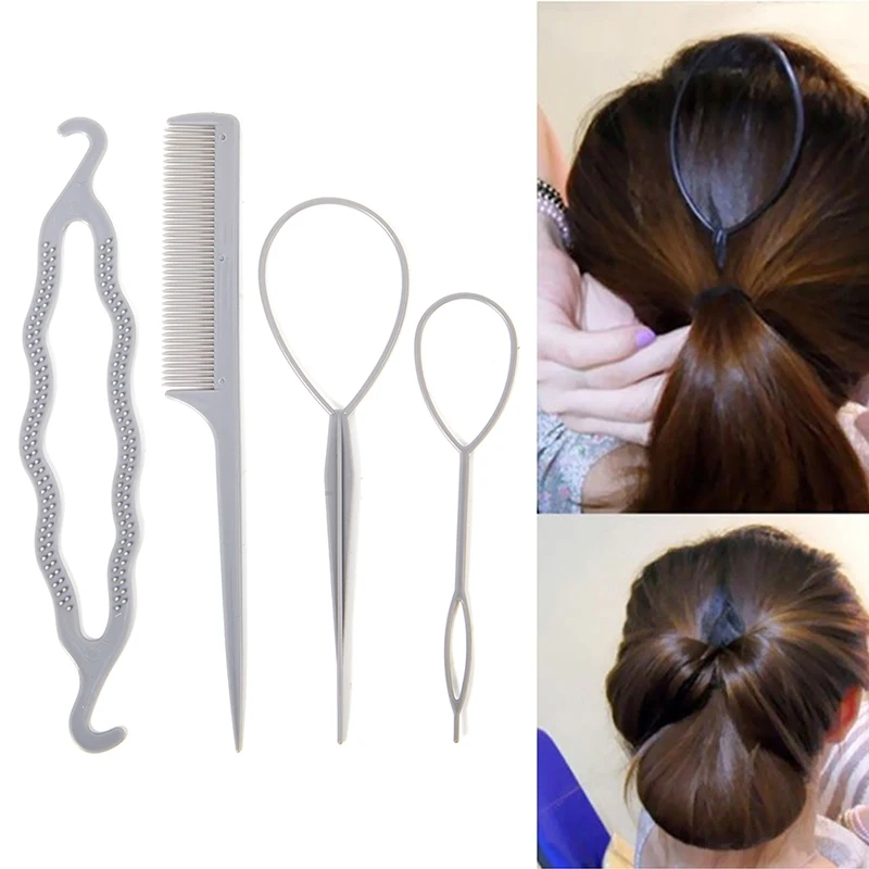 3/4/6pcs French Braid Tool Loop Elastic Hair Bands Remover Cutter Rat Tail Comb Metal Pin Tail Braiding Combs For Hair Styling