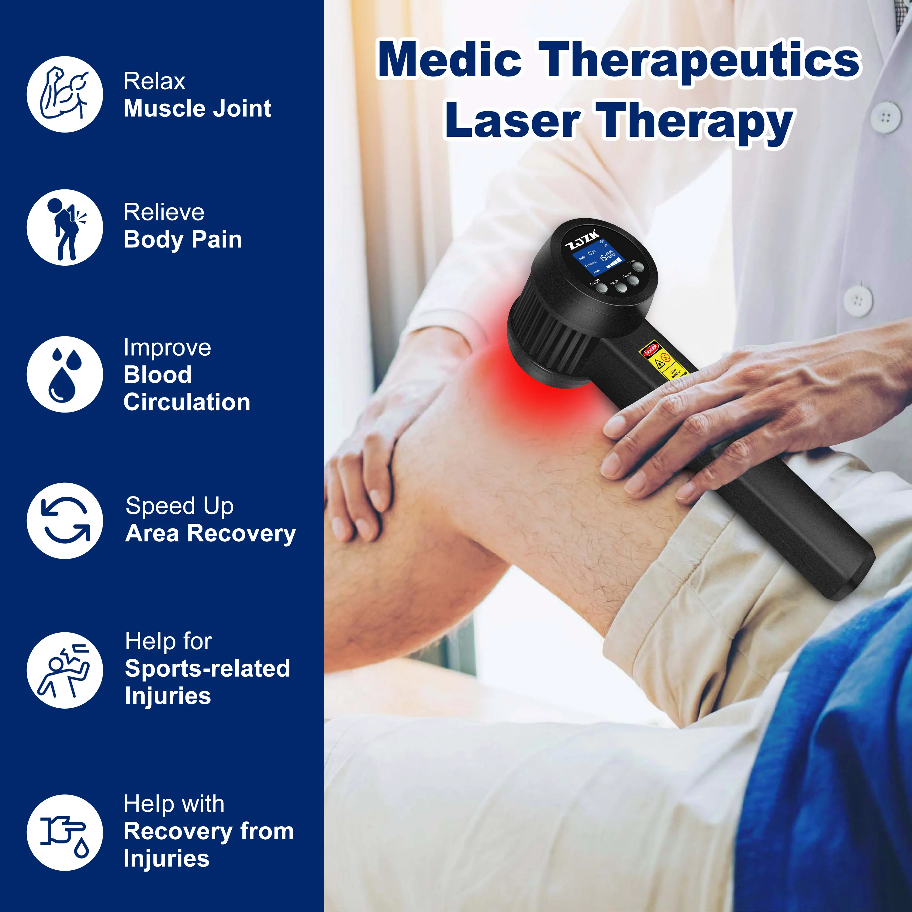 ZJZK-Thérapie au laser chaud pour la neuropathie, Thérapie au laser froid oto, Infrarouge, 815, 650nmx15diodes + 808nmx10diodes arthly, 3W