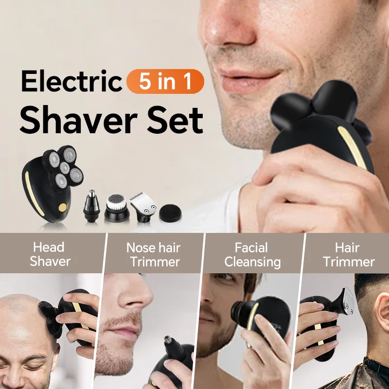 

Five in one men's electric shaver set, hairdressing, USB charging bald shaver
