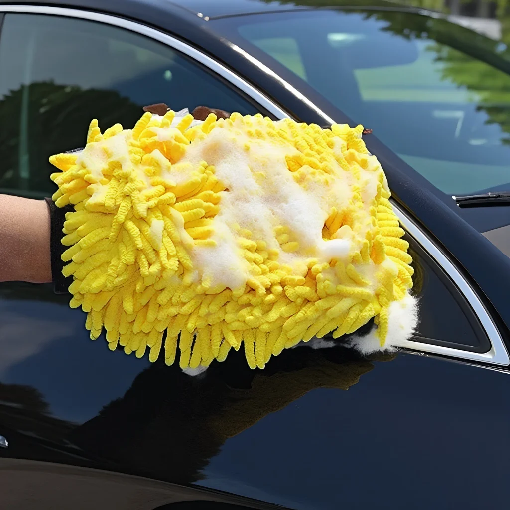 قفاز غسيل السيارات الكبير المصنوع من الألياف الدقيقة - تفصيل الشنيل المقاوم للماء