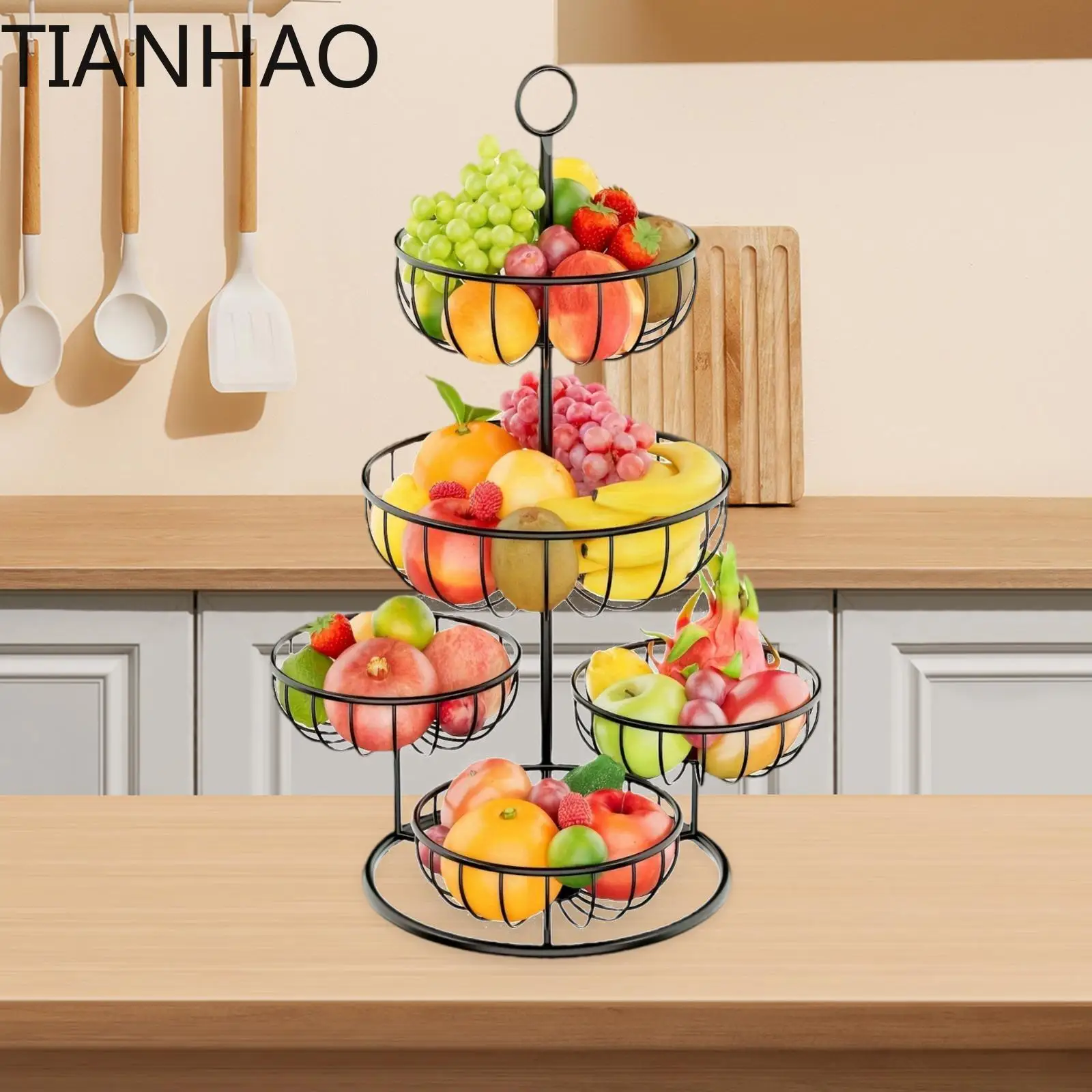 5 الطبقة سلة فاكهة سعة كبيرة متعددة الأغراض المطبخ كونترتوب رف المعادن الفواكه الوقوف ل الفاكهة البصل البطاطس وجبة خفيفة Holdiay #2