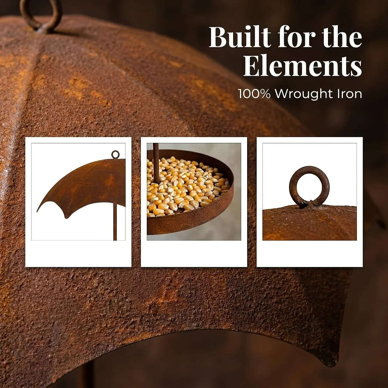 Rustic Hanging-Style Birdhouse Outdoor Metal Feeder with an Umbrella-Shaped Dome Animal Feeding Tray