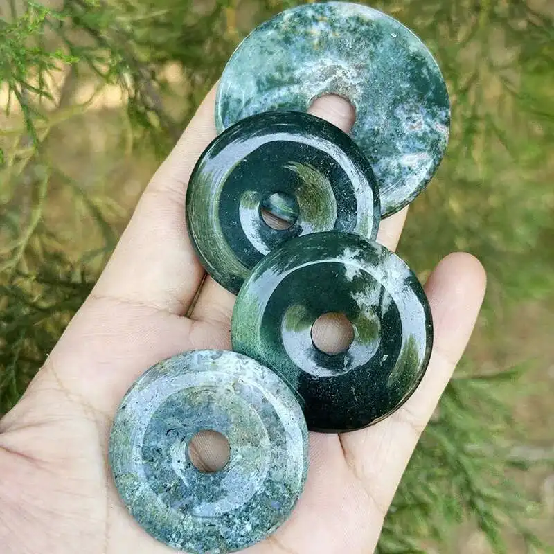 Donut Ring Green Moos Agate DIY Bead,30/40/50mm Natural Stone Beads for DIY Pendant Charm Necklace Bracelet Jewelry Making 1 Pcs