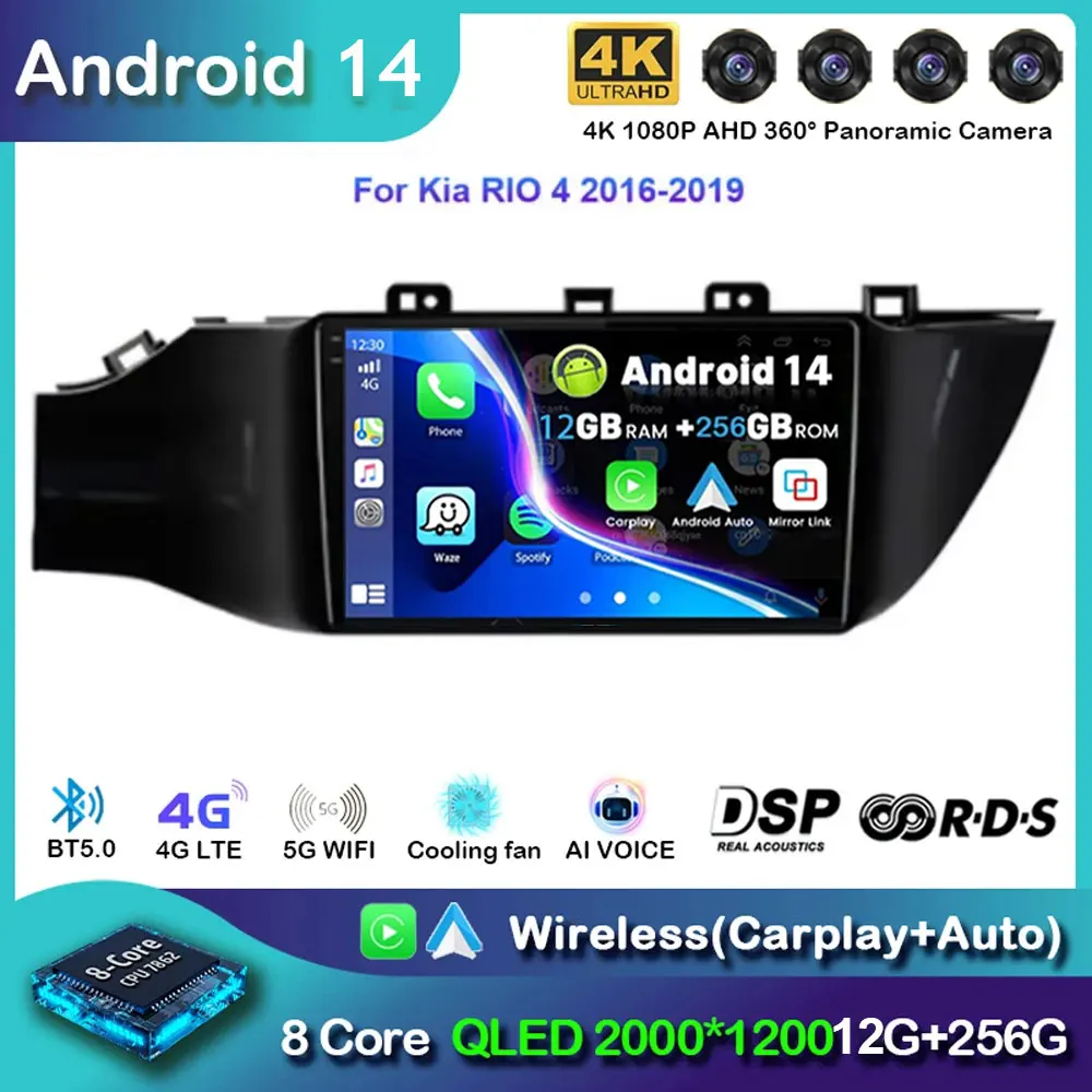 

Android 14 Carplay Car Radio For KIA RIO 4 IV FB X-line 3 2017 2018 2019 Navigation GPS Multimedia Player stereo wifi+4G Auto BT