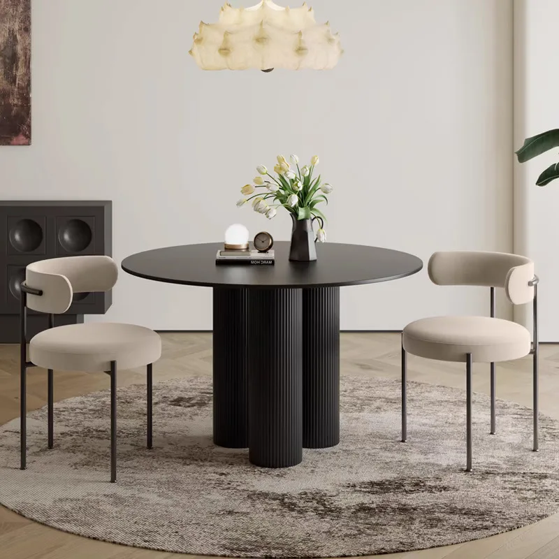 

Slate dining table Modern simple cream style restaurant Round table High-end negotiation table