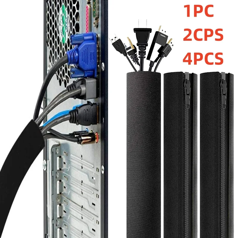 1/2/4 Stück Kabelhülle mit Reißverschluss, wiederverwendbarer Kabel-Organizer, Kabelmanagement-Schutz für Computer, TV, Kabel-Organizer, 48 cm