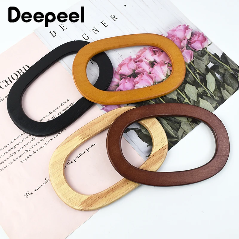 2Pcs Deepeel 16*10.5cm Oval Wooden Bag Handle Ring Handles for Handbag Purse Frame Woven-bag DIY Handmade Sewing Accessories