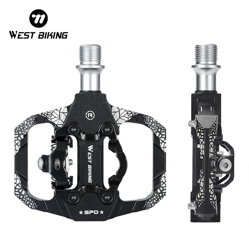 WEST BIKING Bicycle Self-Locking Pedal 2 In 1 With Cleats For SPD System MTB Road Bike Pedals Anti-slip Flat To Clipless Pedals