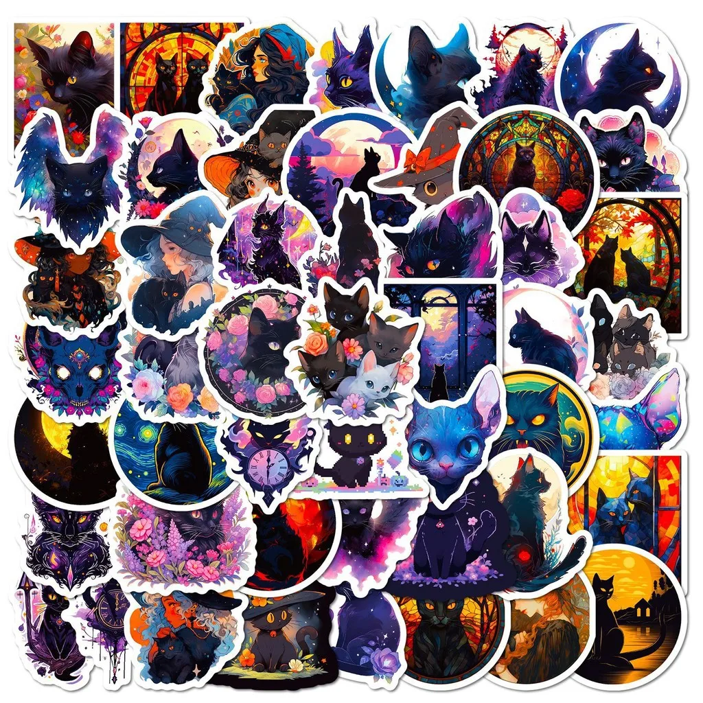 50PCS Dark Gothic Moon Cats Graffiti Aufkleber für Fahrrad Hand Konto Federmäppchen Aufkleber (Anime Worlds Store)