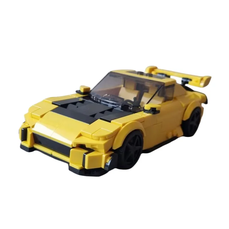 Gelbes MOC-Automodell – zusammengebaute Spielzeugbausteine mit kleinen Partikeln, 267-teilig – Tischdekoration – passend für alle Personen wh