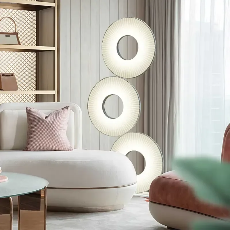 Nordic Modern 3 Ring LED Floor Lamp E27 Base Iron Structure High Brightness Standing Light For Living Room Hotel Decor Modern