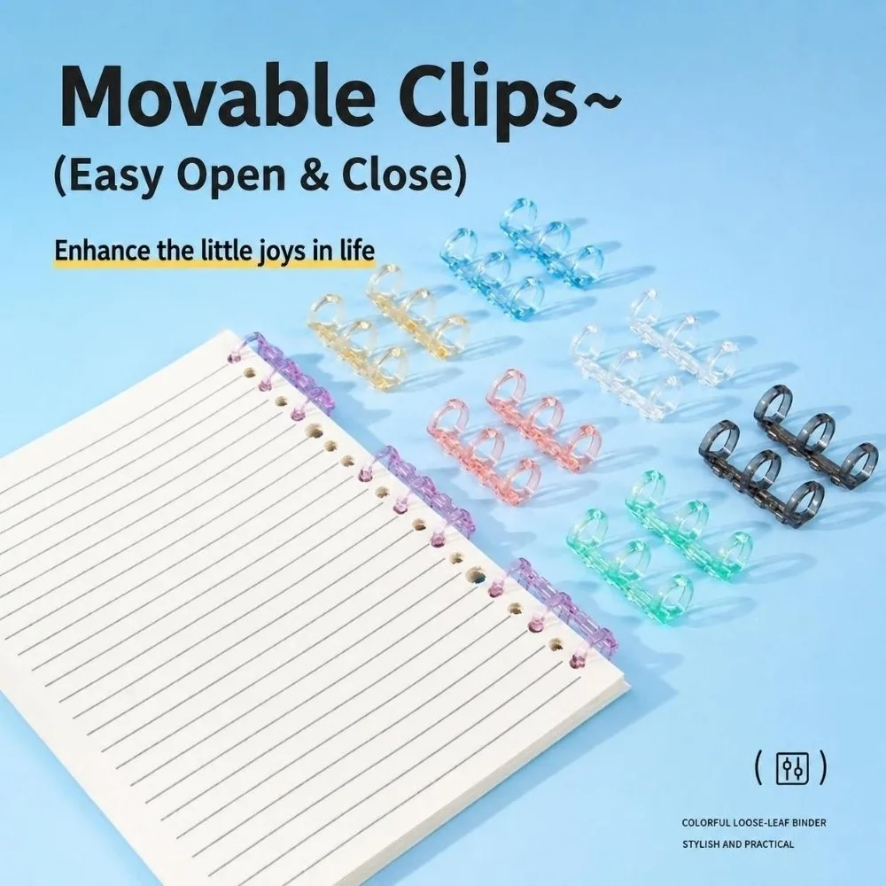 Durable Plastic 3 Holes Binder Rings Transparent 3-holes Loose Leaf Rings Detachable Book Binding Rings Office Document Binding