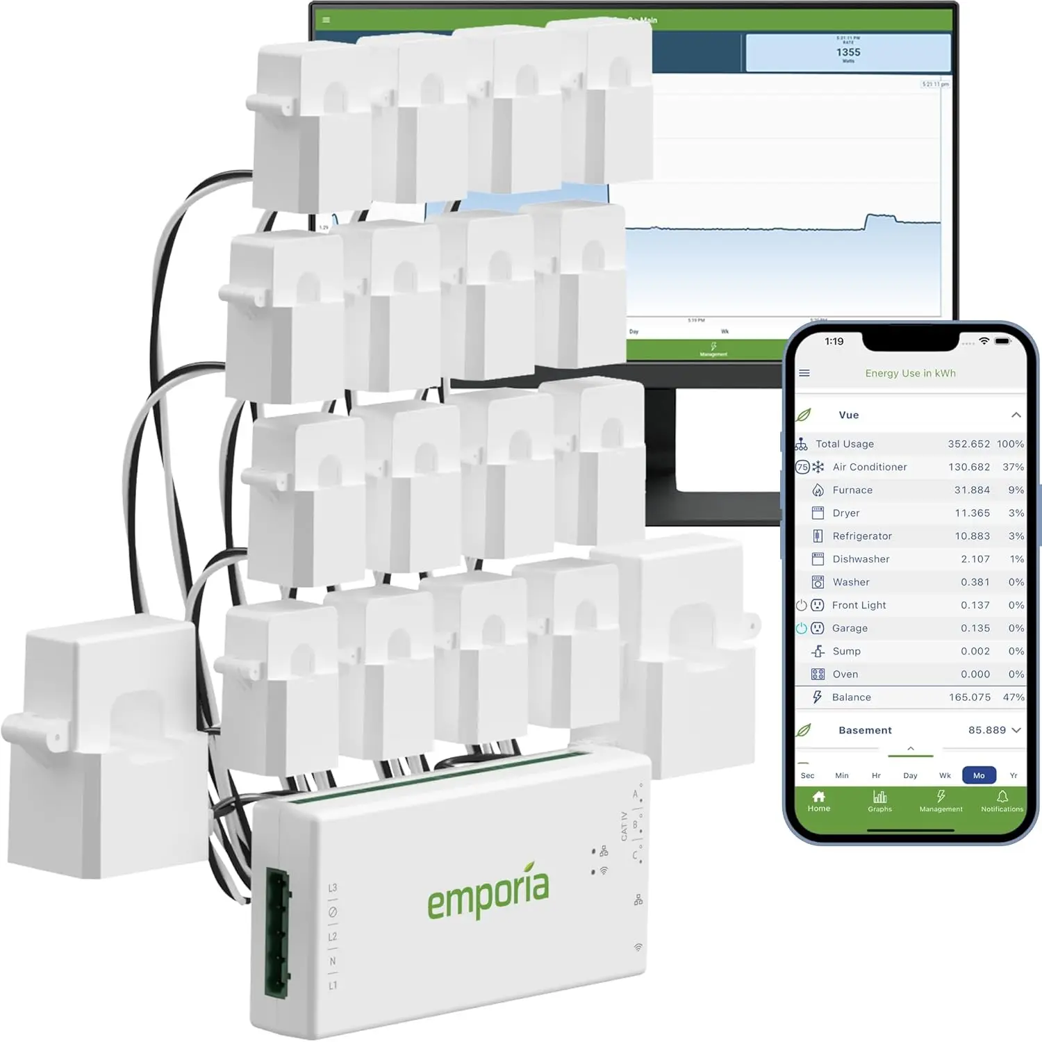 3 Smart Home Energy Monitor with 16 50A Circuit Level Sensors | Home Energy Automation and Control | Real Time