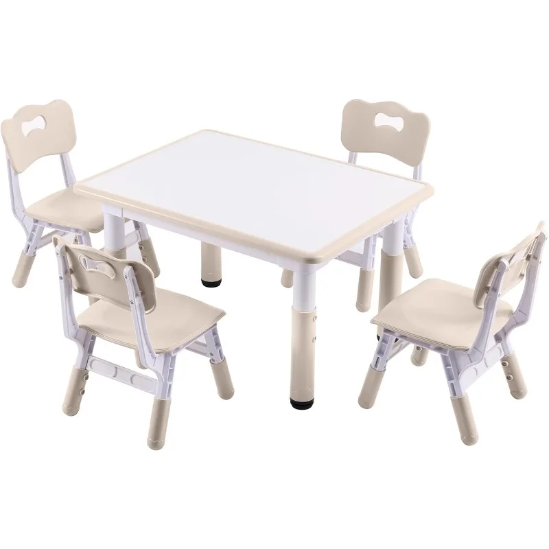 

Height-Adjustable Kids Table and 4 Chairs Set, Toddler Table and Chair Set with Graffiti Desktop