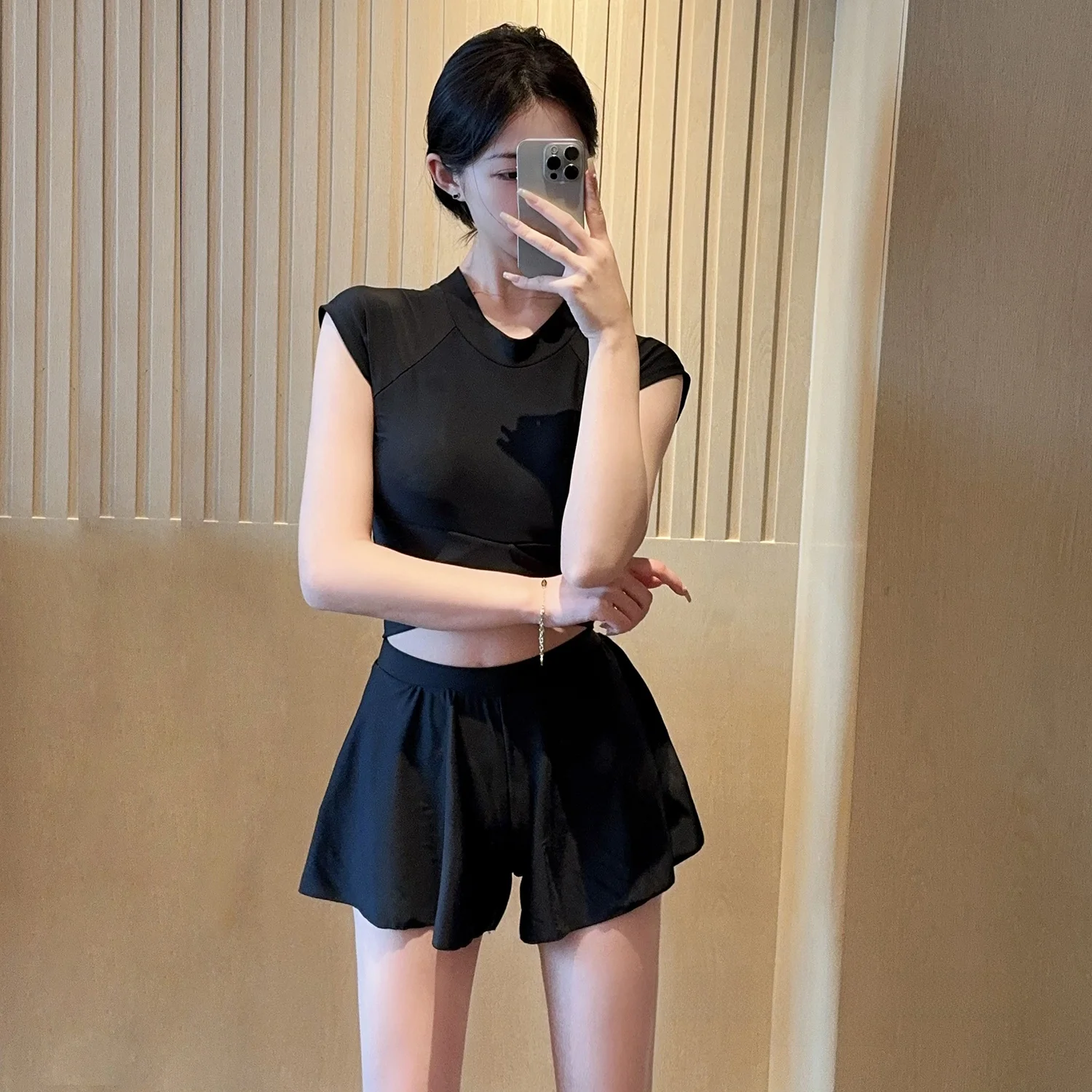 

Spor High-Waist ort-Sve Women's Bikini One-Piece Swimsuit Thermal Division Sexy Bla Conservative Student Fitn