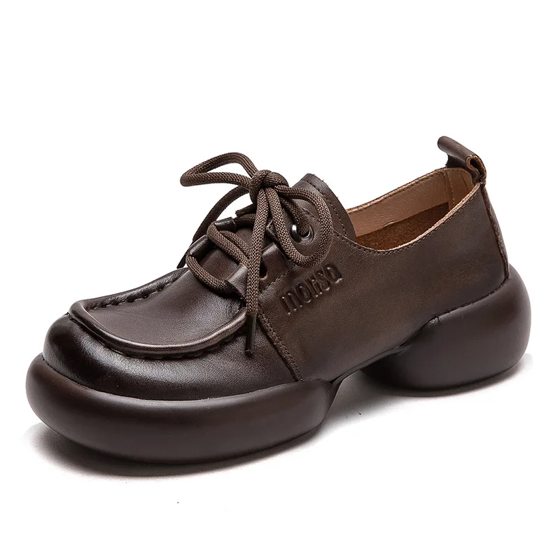 

4 см винтажные дышащие прогулочные туфли на плоской подошве из натуральной коровьей кожи, этнические рабочие удобные женские тапочки с круглым носком